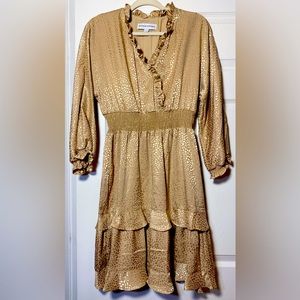 Golden Cheetah print tiered mini dress Emma & Michele Gold dress